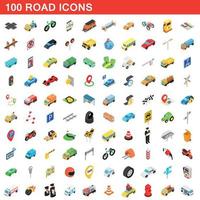 Ensemble de 100 icônes de route, style 3d isométrique vecteur