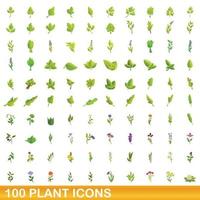 Ensemble de 100 icônes de plantes, style dessin animé vecteur