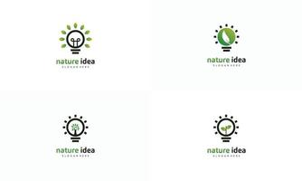 ensemble de création de logo de lampe nature simple sur fond isolé, ampoule avec concept moderne de logo feuille