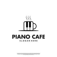 création de logo de café de piano sur fond isolé, piano avec modèle d'icône moderne de concept de logo de tasse vecteur