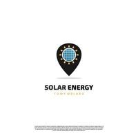 soleil avec logo de carte de pointeur, concept moderne de conception de logo d'énergie solaire vecteur