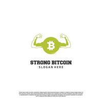 modèle d'icône de conception de logo bitcoin fort, bitcoin avec concept de logo musculaire, vecteur