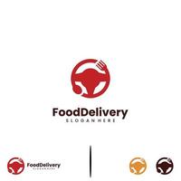 illustration moderne de conception de logo de livraison de nourriture, volant avec concept de logo de fourchette et de cuillère vecteur