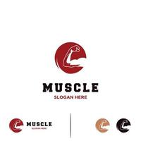 création de logo musculaire sur fond isolé vecteur