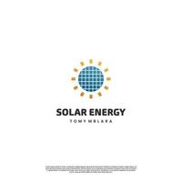 conception de logo d'énergie solaire sur fond isolé, rayon de soleil combiné avec le concept de logo de panneau solaire vecteur