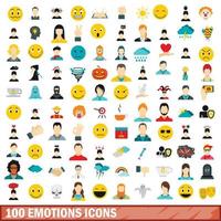 Ensemble d'icônes de 100 émotions, style plat vecteur