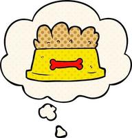 bol de dessin animé de nourriture pour chien et bulle de pensée dans le style de la bande dessinée vecteur