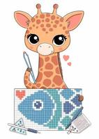 bébé girafe avec broderie poisson diamant broderie vecteur