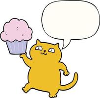 chat de dessin animé et cupcake et bulle de dialogue vecteur