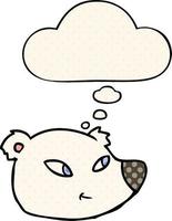 visage d'ours polaire de dessin animé et bulle de pensée dans le style de la bande dessinée vecteur