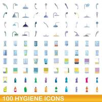 Ensemble de 100 icônes d'hygiène, style cartoon vecteur