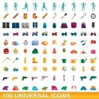 Ensemble de 100 icônes universelles, style dessin animé vecteur