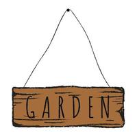 jardin d'enseignes en bois. illustration vectorielle d'une planche avec le jardin d'inscription. vecteur