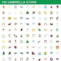 Ensemble de 100 icônes de parapluie, style dessin animé vecteur