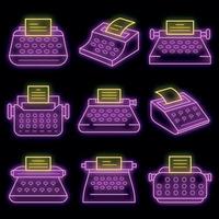 jeu d'icônes de machine à écrire vecteur néon
