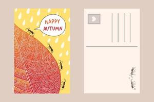 feuille d'automne carte vecteur illustration de carte postale deux côtés