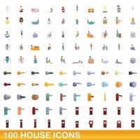 Ensemble de 100 icônes de maison, style dessin animé vecteur