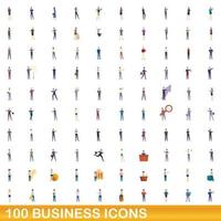 Ensemble de 100 icônes d'affaires, style cartoon vecteur