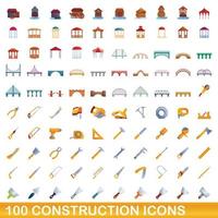 Ensemble de 100 icônes de construction, style dessin animé vecteur