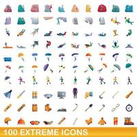 Ensemble de 100 icônes extrêmes, style cartoon vecteur