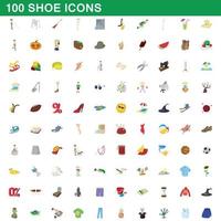 Ensemble de 100 icônes de chaussures, style dessin animé