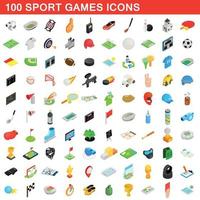 Jeu de 100 icônes de jeux de sport, style 3d isométrique vecteur
