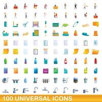 Ensemble de 100 icônes universelles, style dessin animé vecteur