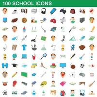 100 ensemble scolaire, style dessin animé vecteur