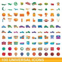 Ensemble de 100 icônes universelles, style dessin animé vecteur