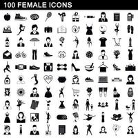 Ensemble de 100 icônes féminines, style simple vecteur