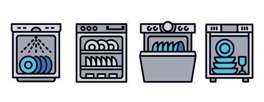 jeu d'icônes de lave-vaisselle, style de contour vecteur