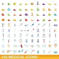 Ensemble de 100 icônes médicales, style cartoon vecteur