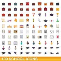 Ensemble de 100 icônes d'école, style cartoon vecteur