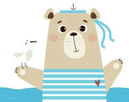 mignon ours marin et mouette. illustration vecteur