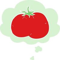 tomate de dessin animé et bulle de pensée dans un style rétro vecteur