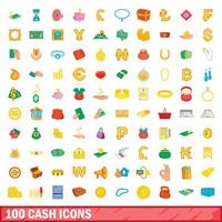 Ensemble de 100 icônes de trésorerie, style cartoon vecteur