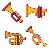 trompette, icônes, ensemble, ligne, couleur, vecteur