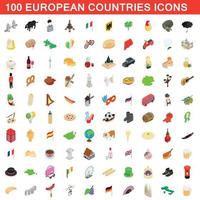 Ensemble d'icônes de 100 pays européens, style isométrique vecteur