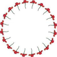 cadre rond avec coquelicot rouge vertical. couronne isolée avec des fleurs sur fond blanc. image vectorielle. vecteur