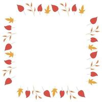 cadre carré avec de grandes feuilles rouges, des feuilles jaunes et des branches orange sur fond blanc. couronne isolée pour votre conception. vecteur