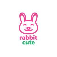 dessin animé ligne tête mignon lapin rose logo design vecteur graphique symbole icône illustration idée créative