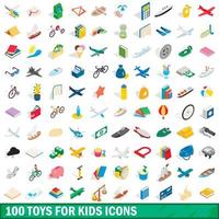 100 jouets pour jeu d'icônes pour enfants, style 3d isométrique