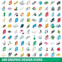 Ensemble de 100 icônes de conception graphique, style 3d isométrique vecteur