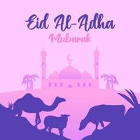 modèle de publication sur les médias sociaux eid al adha mubarak avec illustration plate vecteur