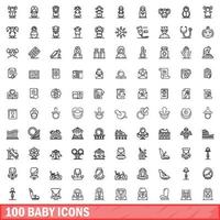 Ensemble de 100 icônes de bébé, style de contour vecteur