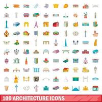 Ensemble de 100 icônes d'architecture, style dessin animé vecteur