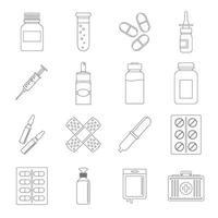 ensemble d'icônes de médicaments différents, style de contour vecteur