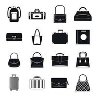 jeu d'icônes de valise bagages sac, style simple vecteur