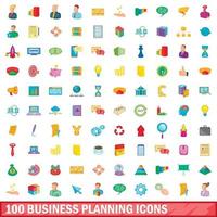 Ensemble de 100 icônes de planification d'entreprise, style cartoon vecteur