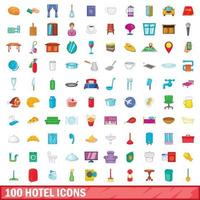 Ensemble de 100 icônes d'hôtel, style cartoon vecteur